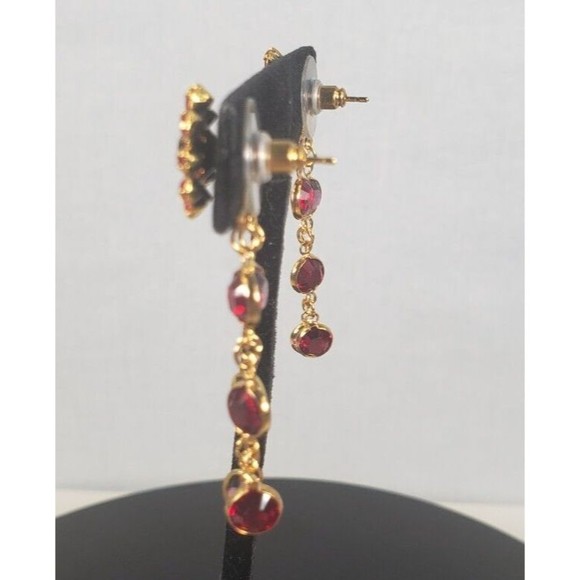 Red Hat Society Dangle Earrings Red Purple Gold Tone Chandelier Pierced - Picture 12 of 16